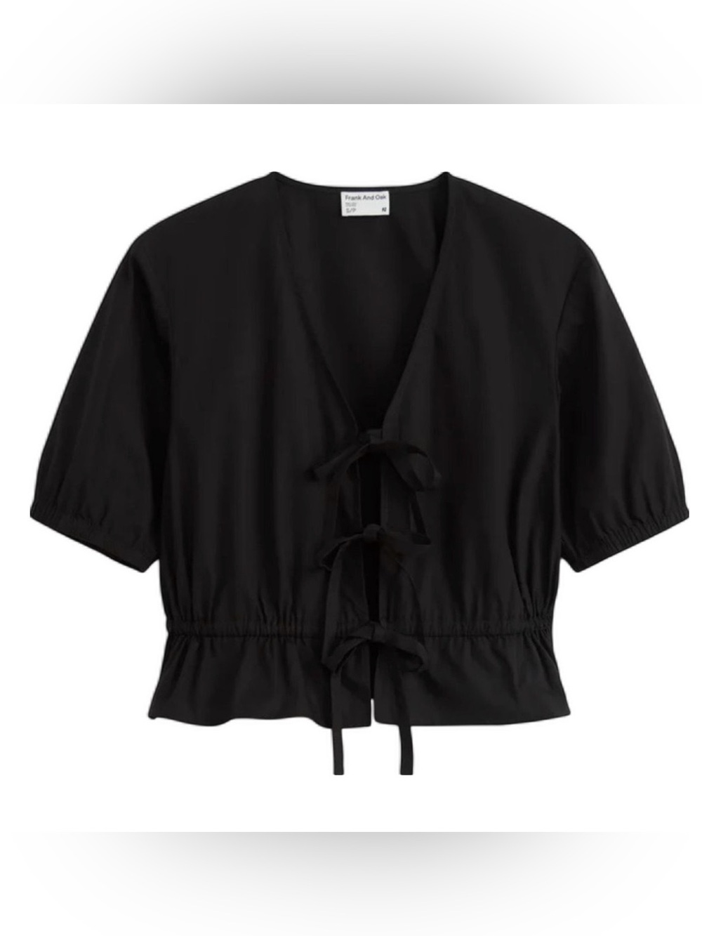 Frank & Oak Black Tie-Front Short Sleeve Blouse